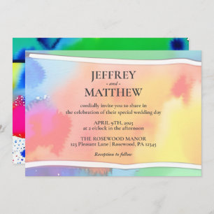 Faire-part de mariage d'aquarelle gay Rainbow Lesb