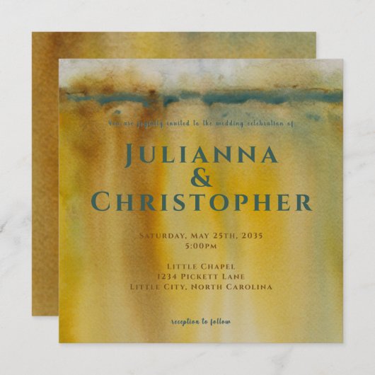 Faire-part de mariage d'aquarelle Gold Art Abstrai (Devant / Derrière)