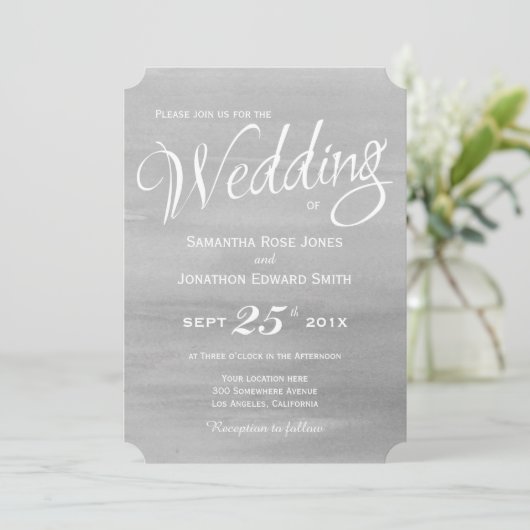 Faire-part de mariage d'aquarelle gris (Debout devant)