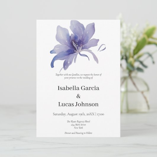 Faire-part de mariage d'aquarelle Iris violet (Debout devant)