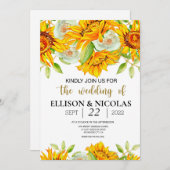 Faire-part de mariage d'aquarelle jaune (Devant / Derrière)