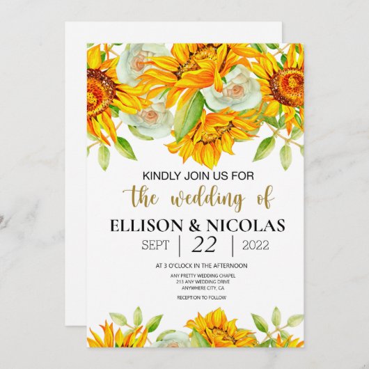 Faire-part de mariage d'aquarelle jaune (Devant / Derrière)