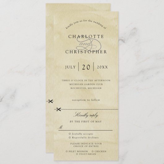 faire-part de mariage d'aquarelle jaune avec rsvp (Devant / Derrière)