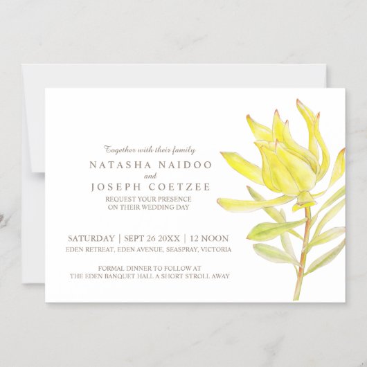 Faire-part de mariage d'aquarelle jaune leucadendr (Recto)