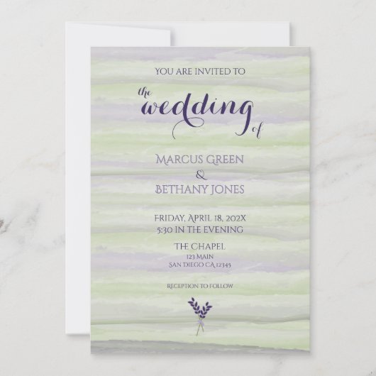 Faire-part de mariage d'aquarelle Lavande et Sage (Devant)