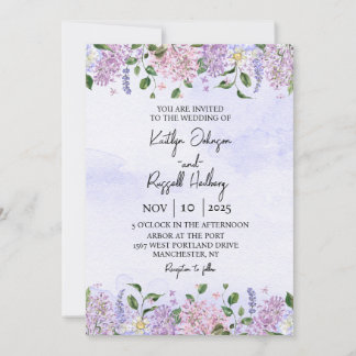 Faire-part de mariage d'aquarelle Lilac