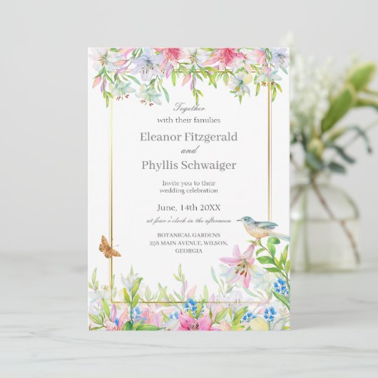 Faire-part de mariage d'aquarelle Lilies (Debout devant)