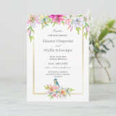 Faire-part de mariage d'aquarelle Lilies Bird (Debout devant)