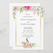 Faire-part de mariage d'aquarelle Lilies Bird (Devant / Derrière)