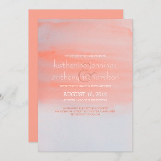 Faire-part de mariage d'aquarelle moderne et éléga (Devant / Derrière)