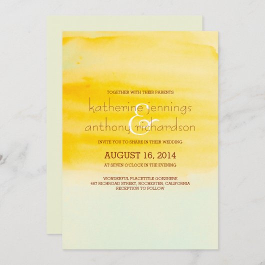 Faire-part de mariage d'aquarelle moderne et éléga (Devant / Derrière)