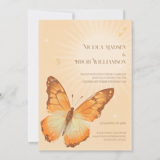 Faire-part de mariage d'aquarelle Monarch Butterfl (Devant)