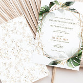 Faire-part de mariage d'aquarelle Monstera Gold
