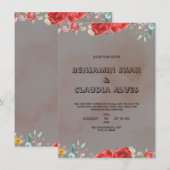 Faire-part de mariage d'aquarelle noire et rouge (Devant / Derrière)