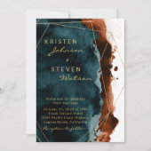 Faire-part de mariage d'aquarelle orange turquoise (Devant)