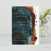 Faire-part de mariage d'aquarelle orange turquoise (Debout devant)