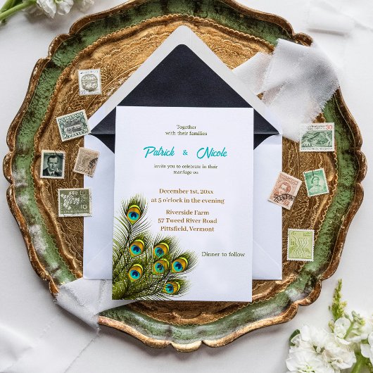 Faire-part de mariage d'aquarelle Peacock