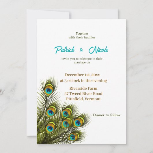 Faire-part de mariage d'aquarelle Peacock (Devant)