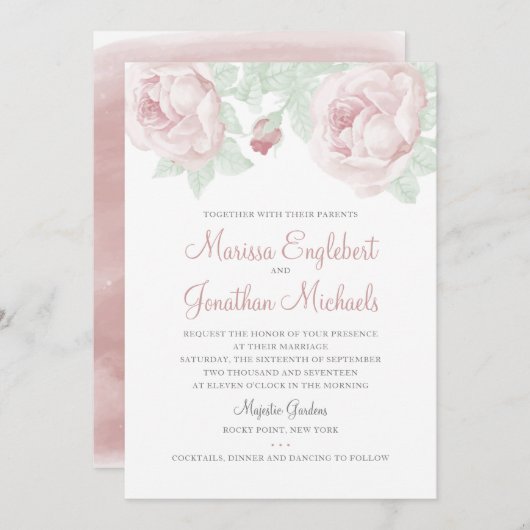 Faire-part de mariage d'aquarelle Peony (Devant / Derrière)