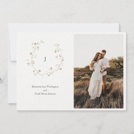 Faire-part de mariage d'aquarelle photo Monogramme (Devant)