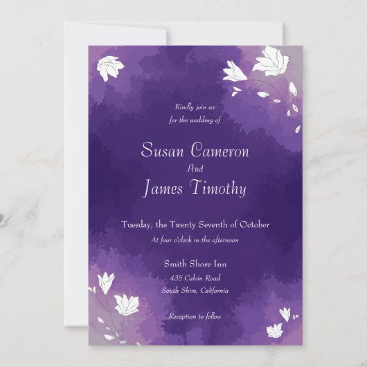 Faire-part de mariage d'aquarelle pourpre d'Eggpla (Devant)