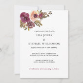 Faire-part de mariage d'aquarelle prune et rose ja (Devant)