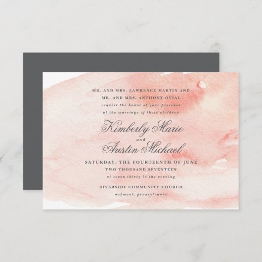 Faire-part de mariage d'aquarelle romantique (Devant / Derrière)