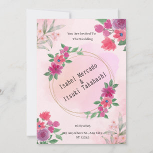 Faire-part de mariage d'aquarelle rose