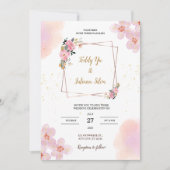 Faire-part de mariage d'aquarelle rose (Devant)