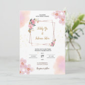 Faire-part de mariage d'aquarelle rose (Debout devant)