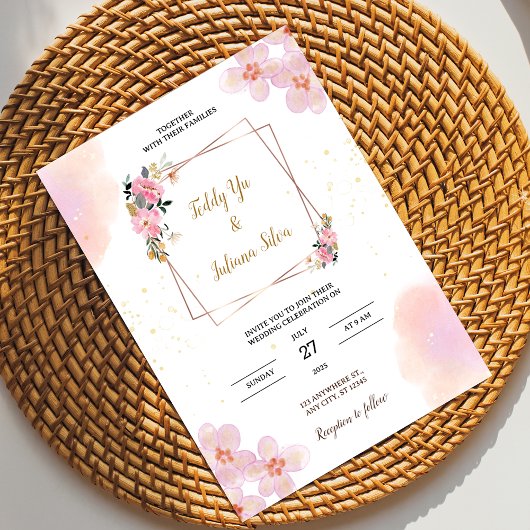 Faire-part de mariage d'aquarelle rose