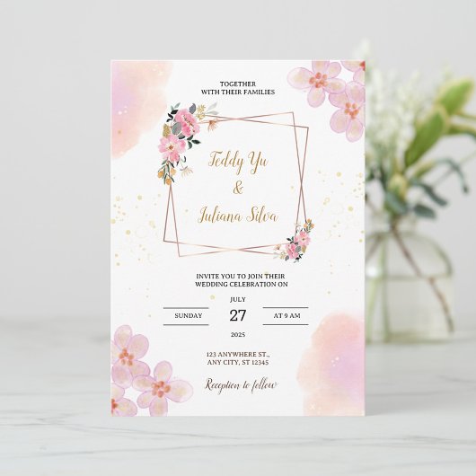 Faire-part de mariage d'aquarelle rose