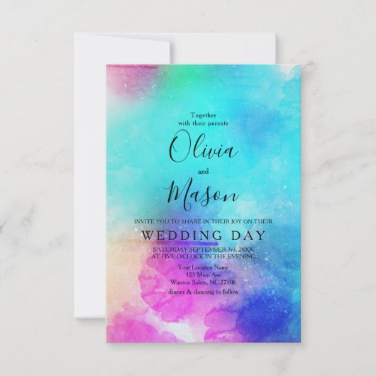 Faire-part de mariage d'aquarelle rose (Devant)