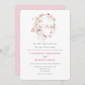 Faire-part de mariage d'aquarelle rose à script fl (Devant / Derrière)