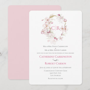 Faire-part de mariage d'aquarelle rose à script fl