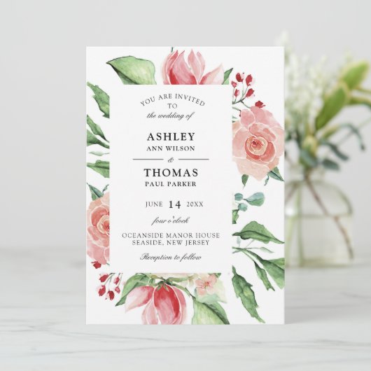 Faire-part de mariage d'aquarelle Rose de crème mo (Debout devant)