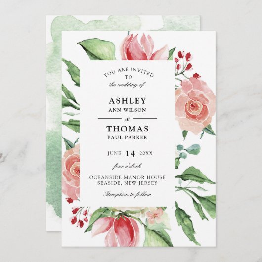 Faire-part de mariage d'aquarelle Rose de crème mo (Devant / Derrière)