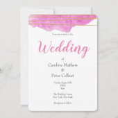 Faire-part de mariage d'aquarelle rose et or (Devant)