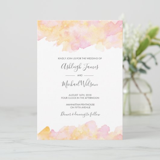 Faire-part de mariage d'aquarelle rose et rose (Debout devant)