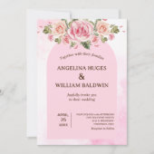 Faire-part de mariage d'aquarelle rose Fleurs (Devant)