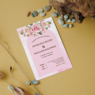 Faire-part de mariage d'aquarelle rose Fleurs