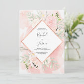 Faire-part de mariage d'aquarelle rose pâle (Debout devant)