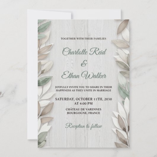 Faire-part de mariage d'aquarelle rustique botaniq (Devant)