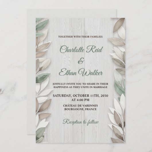 Faire-part de mariage d'aquarelle rustique botaniq (Devant / Derrière)