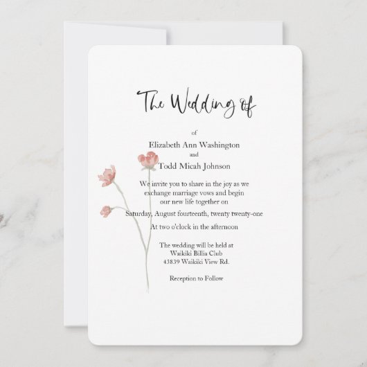 Faire-part de mariage d'aquarelle Sage et Blush (Devant)