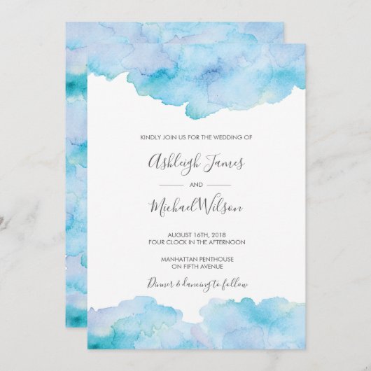 Faire-part de mariage d'aquarelle Salé Sea Breeze (Devant / Derrière)