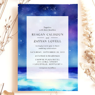 Faire-part de mariage d'aquarelle Starry Seascape