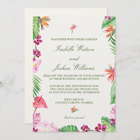 Faire-part de mariage d'aquarelle tropicale (Devant / Derrière)