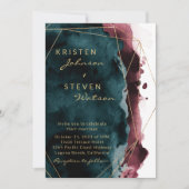 Faire-part de mariage d'aquarelle turquoise et bor (Devant)