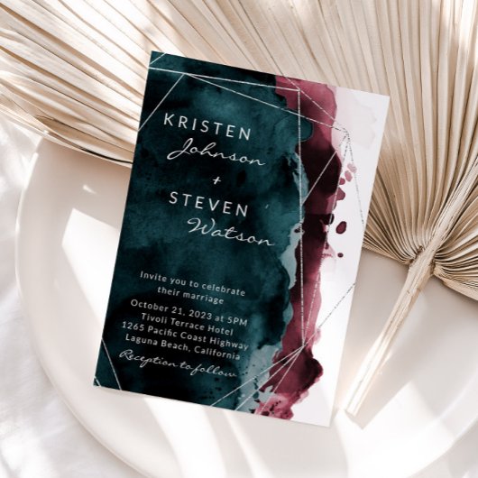 Faire-part de mariage d'aquarelle turquoise et bor